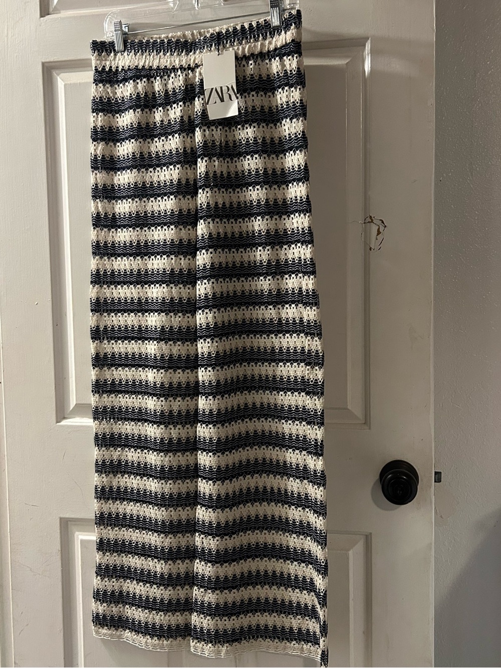 Zara Blue & White Striped Knit Midi Pants